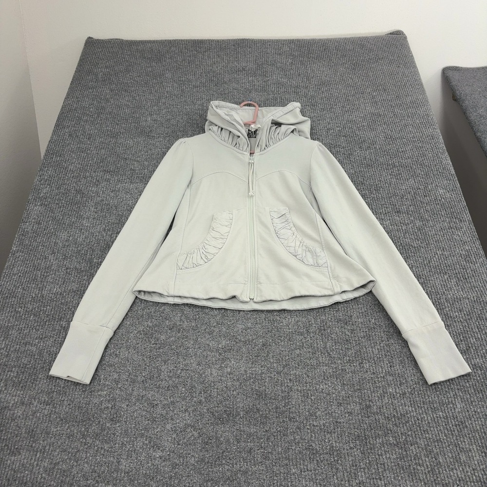 Prairie Underground Hoodie Womens L Gray Cotton Ruffle Zip Up Steampunk